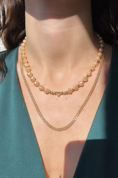 Modex Heart Figured Crystal Bead Double Necklace Gift for Lover