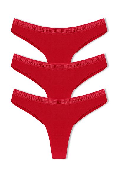 HNX Red Waist Mesh Rubber Thong Women's Panties 3-Piece