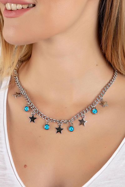 Modex Silver Color Star Figured Evil Eye Necklace