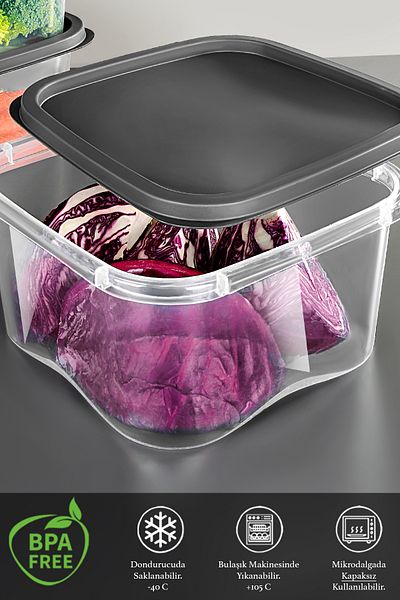 Meleni Home 6 Pieces Anthracite Food Storage Container - Microwave Deep Freezer 3300ml