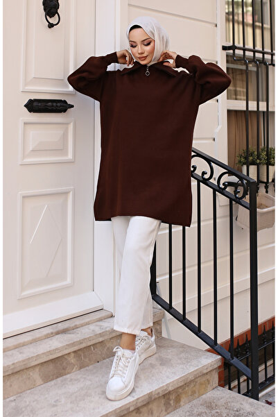 sefamerve Brown Knitwear Tunic - Model 11043-06