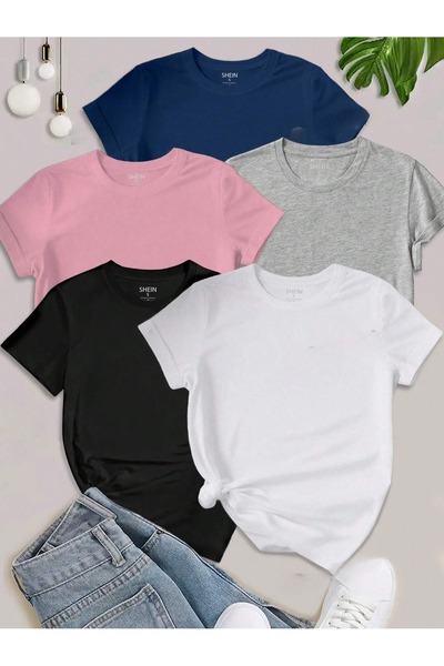 OVER HEAD Tricou unisex fără imprimeu alb-roz-gri-negru-albastru marin