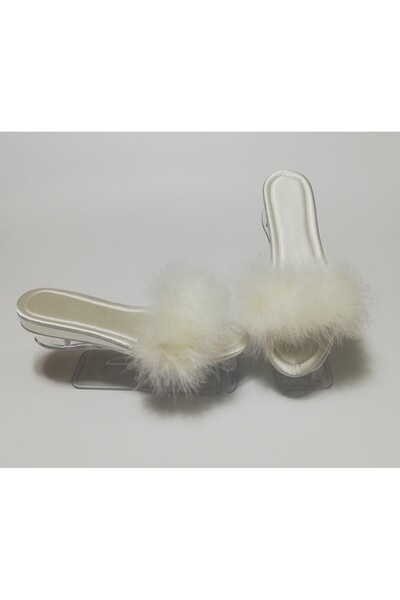 Ceyyiz Γυναικείες παντόφλες Tulips Ecru χωρίς τακούνι με φτερά χήνας 561