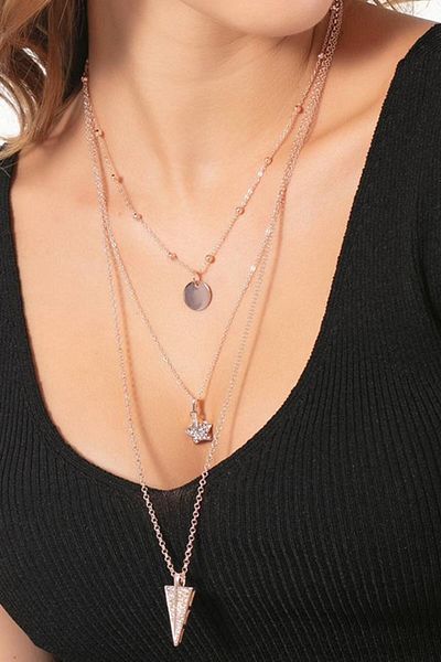 Modex Rose Color Stone Geometric Shaped Triple Necklace (40*6*70cm)