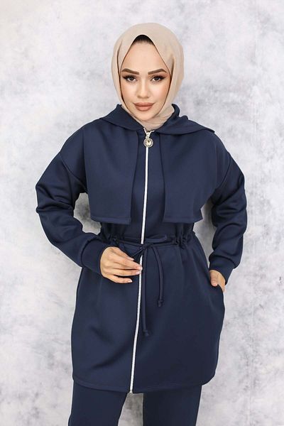 benguen Navy Blue Scuba Double Set - Collar Detail 4596