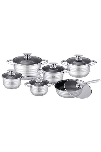 BabyCara Stainless Steel Set of 12 Piece Deluxe Quality Cookware Pots And Frying pan