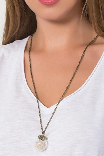 Modex Glass Bell Jar - White Dried Flower Patterned Necklace