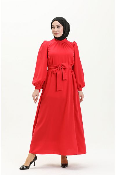 sefamerve Korallenfarbenes Schärpenkleid – 80153A-01