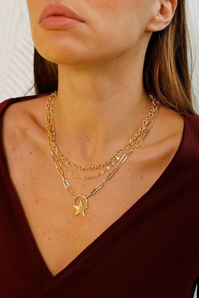 Modex Gold Triple Chain Necklace