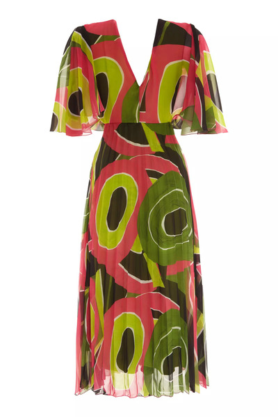 Keikei Desenli sifon kısa kol uzun elbise