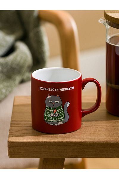 LC Waikiki Lcw Home Red Cat Printed Ceramic Mug 320 ml