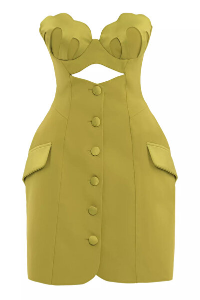 Keikei Fıstık yeşili krep kolsuz kısa elbise