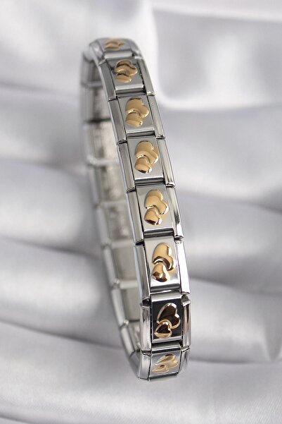 Clariss 316L Steel Silver Color Gold Heart Embroidery Nomination Model Women's Bracelet