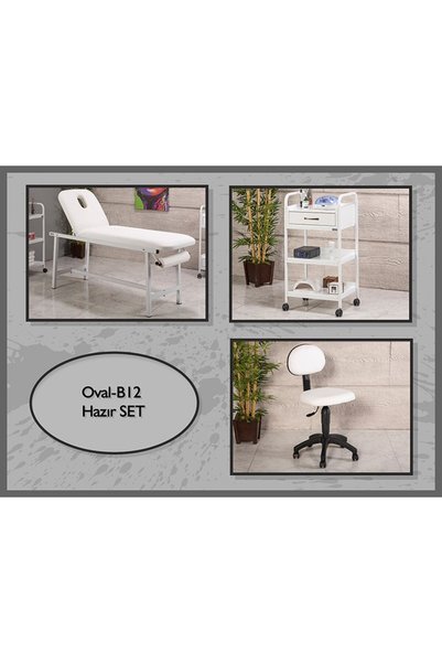 Labortech Hazır Set Oval Katlanır Bakım Masası-Dizayn Cihaz Sehpası-Ergonomik Sandalye| LaborTech-OvalB12