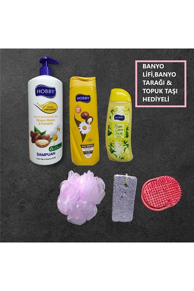 Hobby Shampoo with Argan & Chamomile Extract (1000ml), Hair Cream with Argan & Chamomile Extract (500ml), Shammile Shower Gel