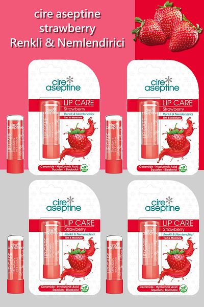 CIRE ASEPTINE Lip Care Strawberry Color Lip Moisturizer 4.5 g X 4 Pieces