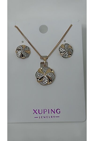 By Semra Xupıng Jewelry Vip özel Seri Zirkon Taşlı Rose Gold Kolye-Küpe Seti Hediye Şık Tasarım