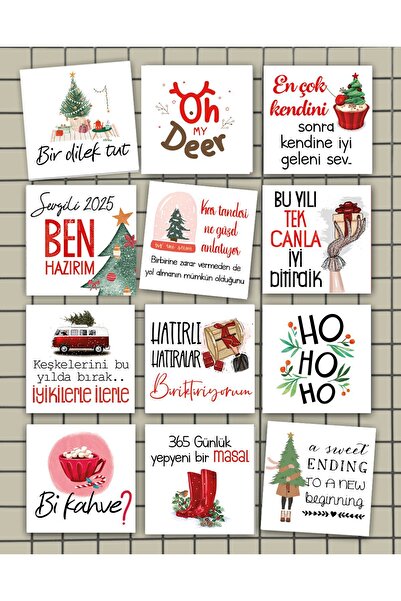 Pankart Evi زينة شعار السنة الجديدة لعام 2025 - 12 بطاقة تحفيزية