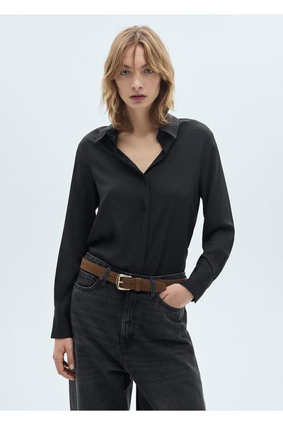 MANGO Woman Flowy Long Sleeve Shirt