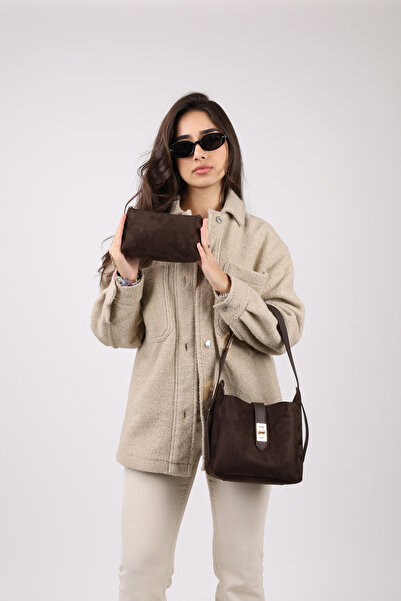 NOTHING Női velúr keserűbarna arany zár részlet tartozék állítható zárpánt kézitáska és válltáska