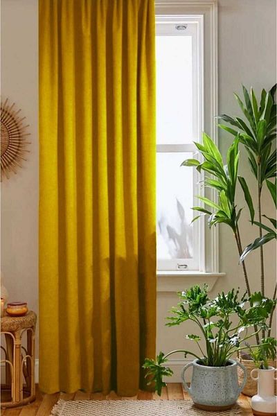 PİKKO HOME Velvet Textured Extrafor with Latched Mustard Yellow Color High Quality Single Wing Fon Curtain