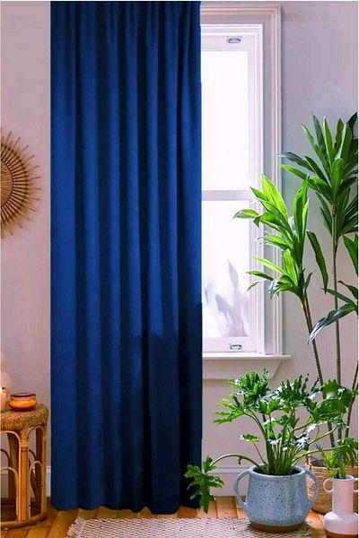 PİKKO HOME Velvet Textured Extrafor Drawstring Navy Blue Color High Quality Single Wing Background Curtain