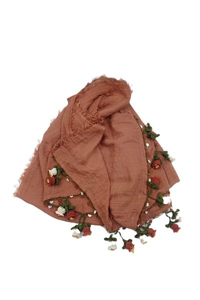 GÖNENKADIN Brown Cotton Crocheted Scarf Scarf