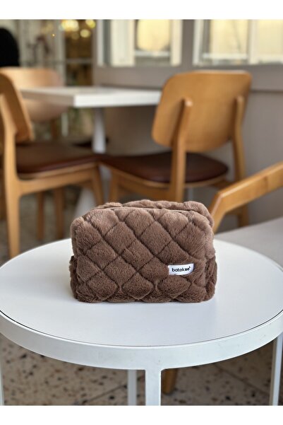 Batekso Acı Kahve Peluş Makyaj Çantası - Büyük Boy