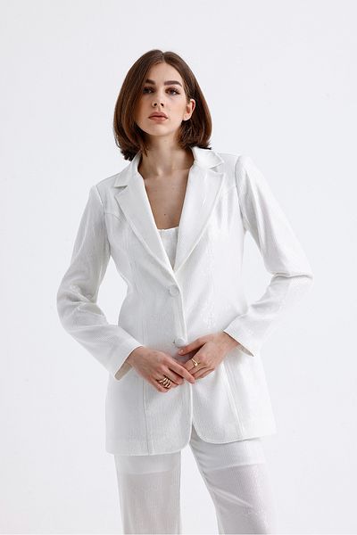 Sense Jachetă albă cu paiete cu paiete pentru rochie de seară - căptușită cu perle CKT34264