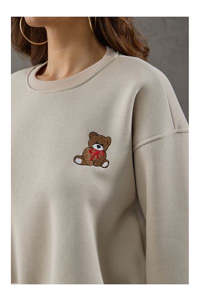 Elif Özbey Butik Μπεζ Teddy Ebroidery Λεπτομερής ιδρώτας