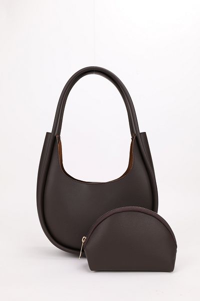 NOTHING Coffee Color Mini Baguette Bag - with Snap Closure and Wallet Detail, for Hand and Shoulder Luna