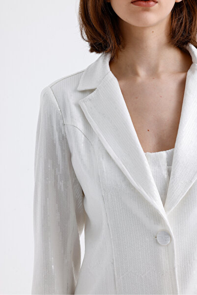 Sense Λευκό βραδινό φόρεμα με παγιέτες μπουφάν - Επένδυση εσωτερικά CKT34264