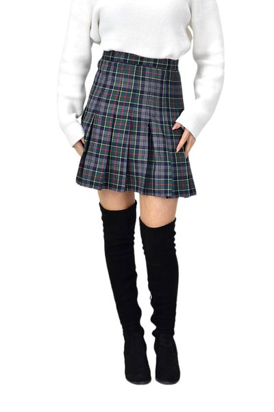 BAGLAN Green Smoked Women's Plaid College Skirt - Kizmesl-48