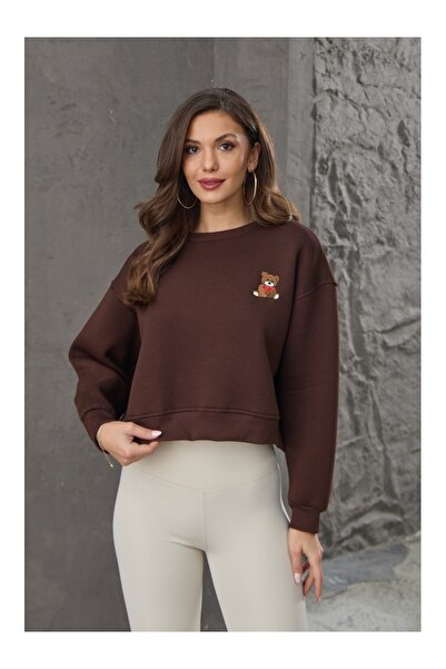 Elif Özbey Butik Теди пуловер с горчиво кафе и детайли от бродерия