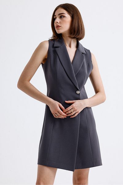 Sense Lined Sleeveless Hürrem Long Jacket Dress |   Ckt35288 Gray