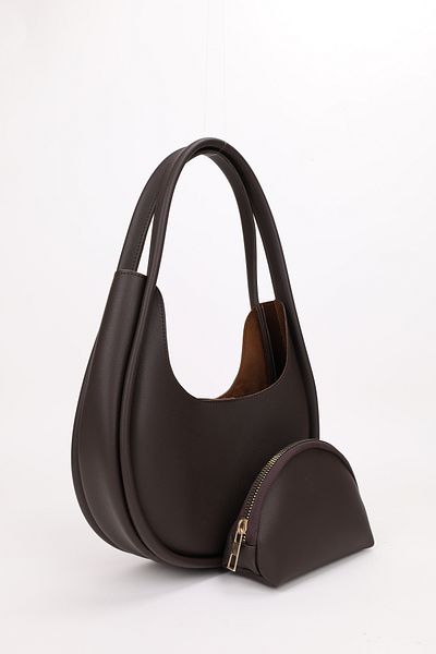 NOTHING Coffee Color Mini Baguette Bag - with Snap Closure and Wallet Detail, for Hand and Shoulder Luna