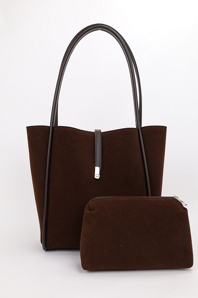 NOTHING Geantă de mână și de umăr pentru femei, din piele intoarsa, maro, cu inchidere magnetică, geantă de machiaj L:30 L:33 L:15 cm JADE