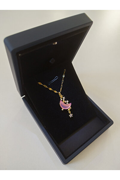 SeyCey.co قلادة القمر الوردي مع حجر الأوبال في صندوق مضاء فاخر | فولاذ 316 لتر - غير قابل للتشويه | هدية المرأة