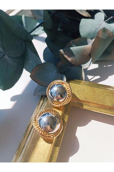 VOBEEYKU أقراط من الفولاذ البيضاوي بلونين مع تفاصيل ذهبية وفضية