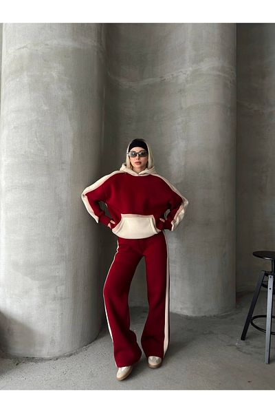 sportiness Oversize Hooded 3 Thread Wide Leg Tracksuit Set