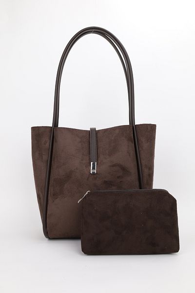 NOTHING Geantă de mână și de umăr pentru femei, piele de căprioară, maro amar, cu închidere magnetică, geantă de machiaj L:30 L:33 L:15 cm JADE