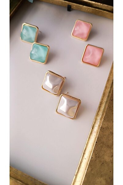 VOBEEYKU Colorful pearlescent gold detailed square earrings