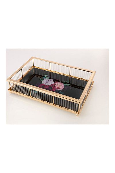 Dania Printed Serving Tray Black/Gold 34 x 22 x 7cm