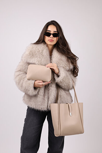 NOTHING Women's Mink Hand and Shoulder Bag with Magnet Closure Makeup Bag L:30 W:33 W:15 cm Jade