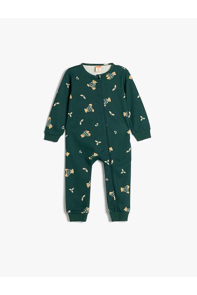 Koton Teddy Bear Printed Jumpsuit Cotton Zipper Closure