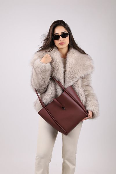 NOTHING Geantă de machiaj pentru femei Burgundy cu închidere magnetică - Geantă de mână și de umăr L:30 L:33 L:15 cm JADE