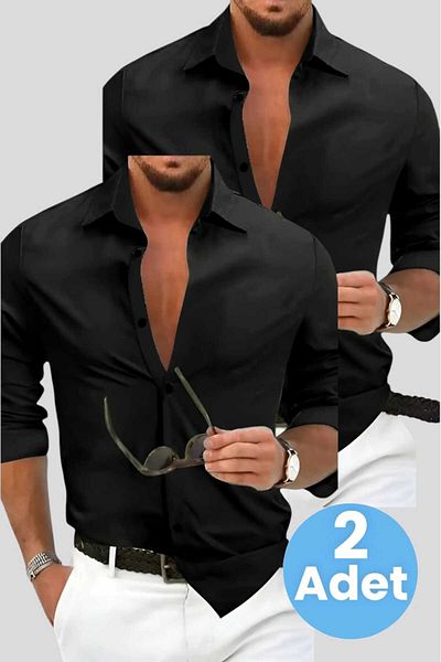 Uniquetrenders Ανδρικό πουκάμισο Four Seasons Slim Fit - Σετ 2 με γραβάτα, μακρυμάνικο, εύκολο στο σιδέρωμα που αναπνέει