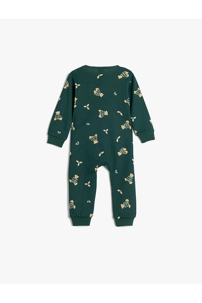 Koton Teddy Bear Printed Jumpsuit Cotton Zipper Closure