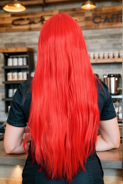 KONAK PERUK Party / Animation / Theater Long Bangs Fiber Synthetic Wig - Red