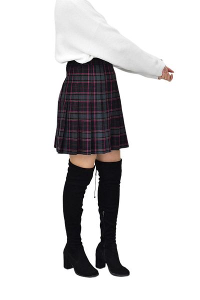 BAGLAN Green Fuchsia Plaid College Skirt - Osmanma-34